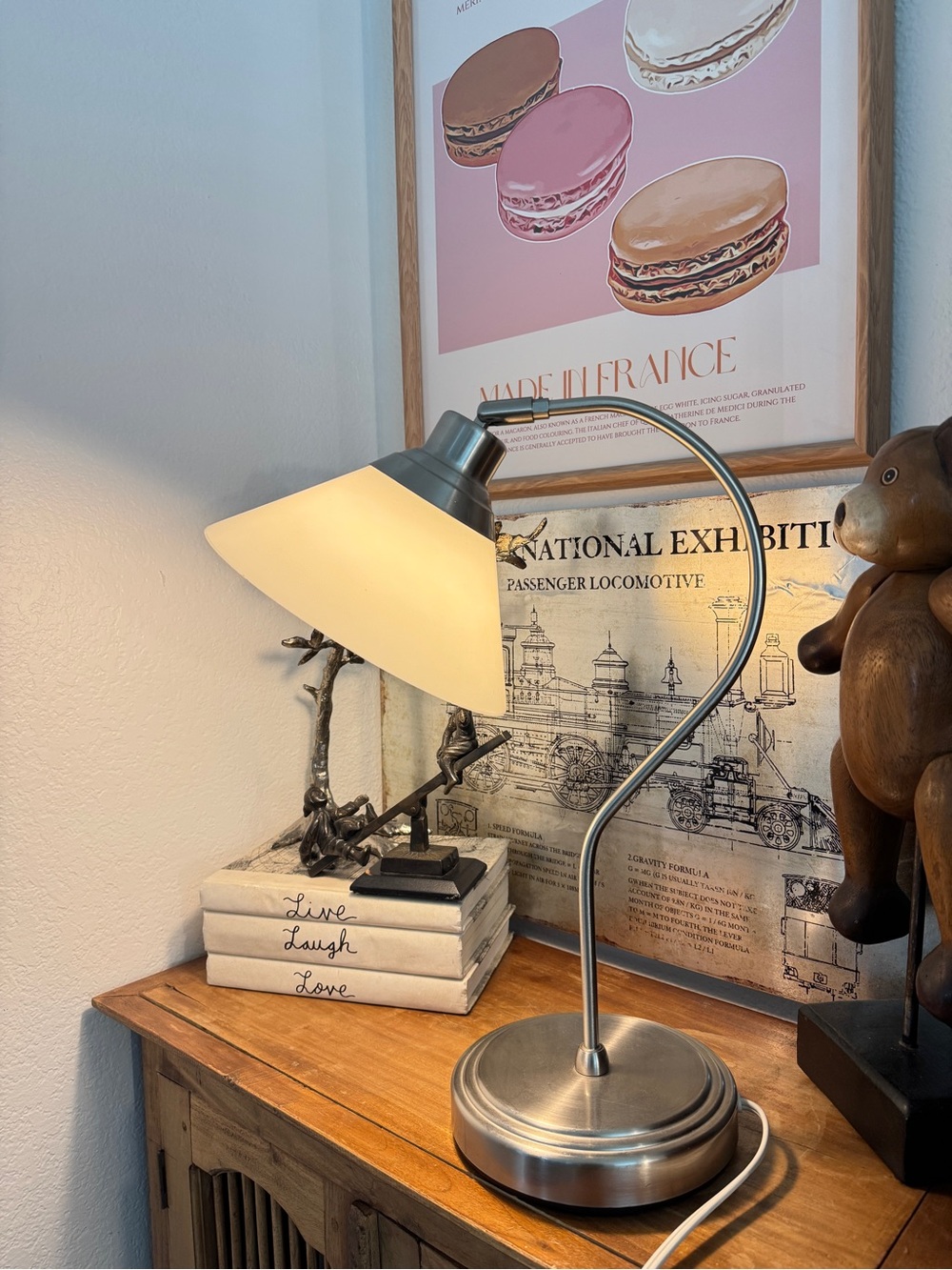 Vintage MCM IKEA Kroby Table Desk Lamp Milk Glass Brushed Nickle Finish